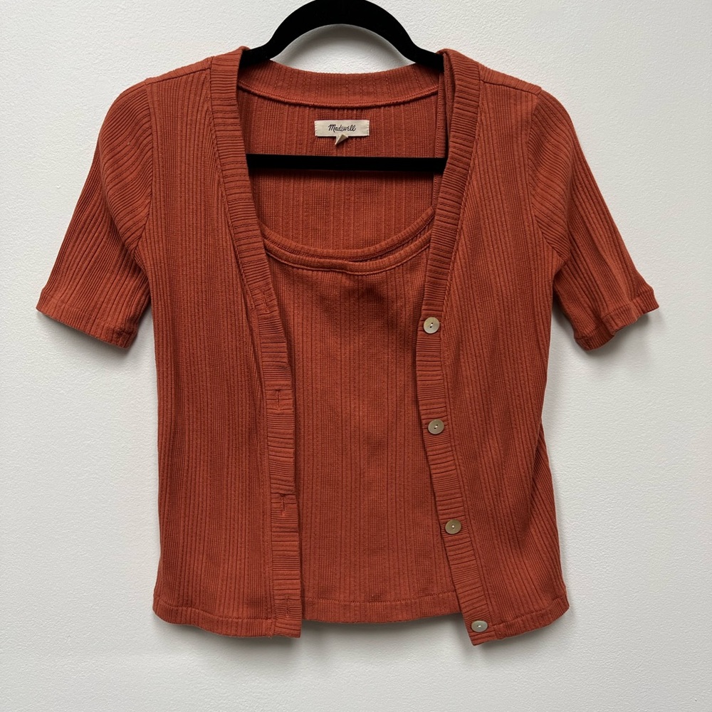 Madewell Rust Ribbed Cardigan and Tank Set